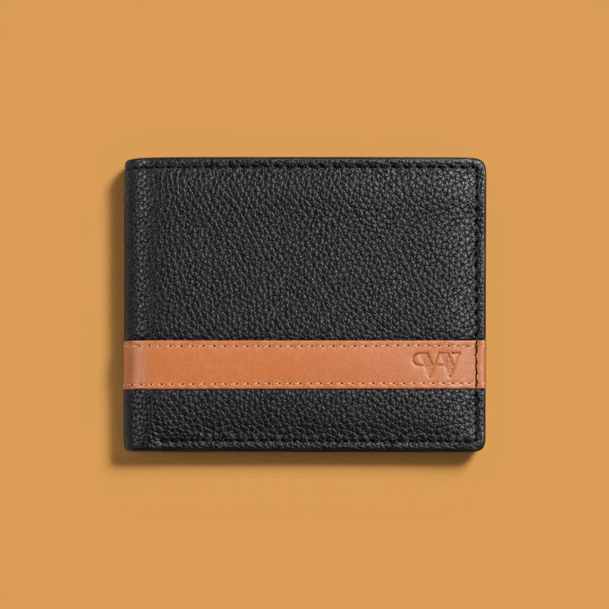 Wildebeast The Outrider Black leather bifold wallet with tan contrast stripe and RFID protection