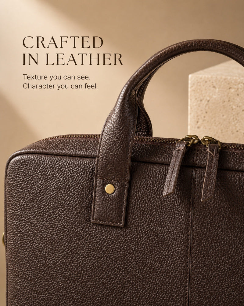 Close-up of full-grain pebbled leather showing natural grain texture