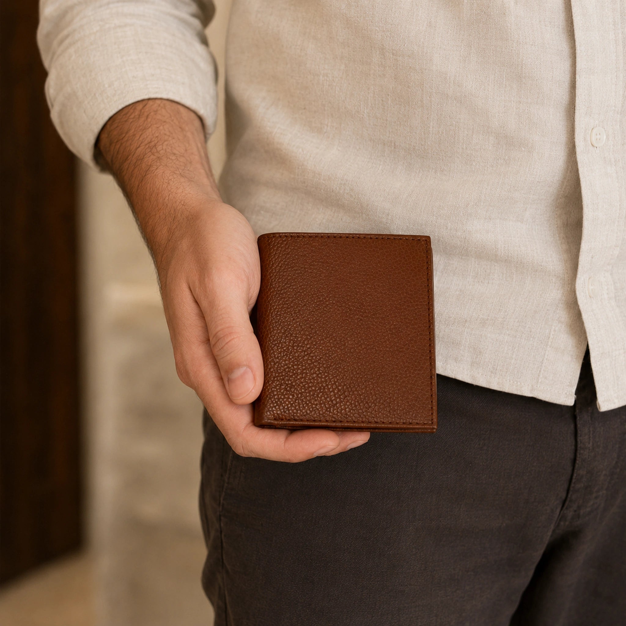 WF-001 brown leather wallet lifestyle