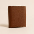 WF-002 brown leather trifold wallet front view