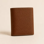 WF-002 brown leather trifold wallet front view