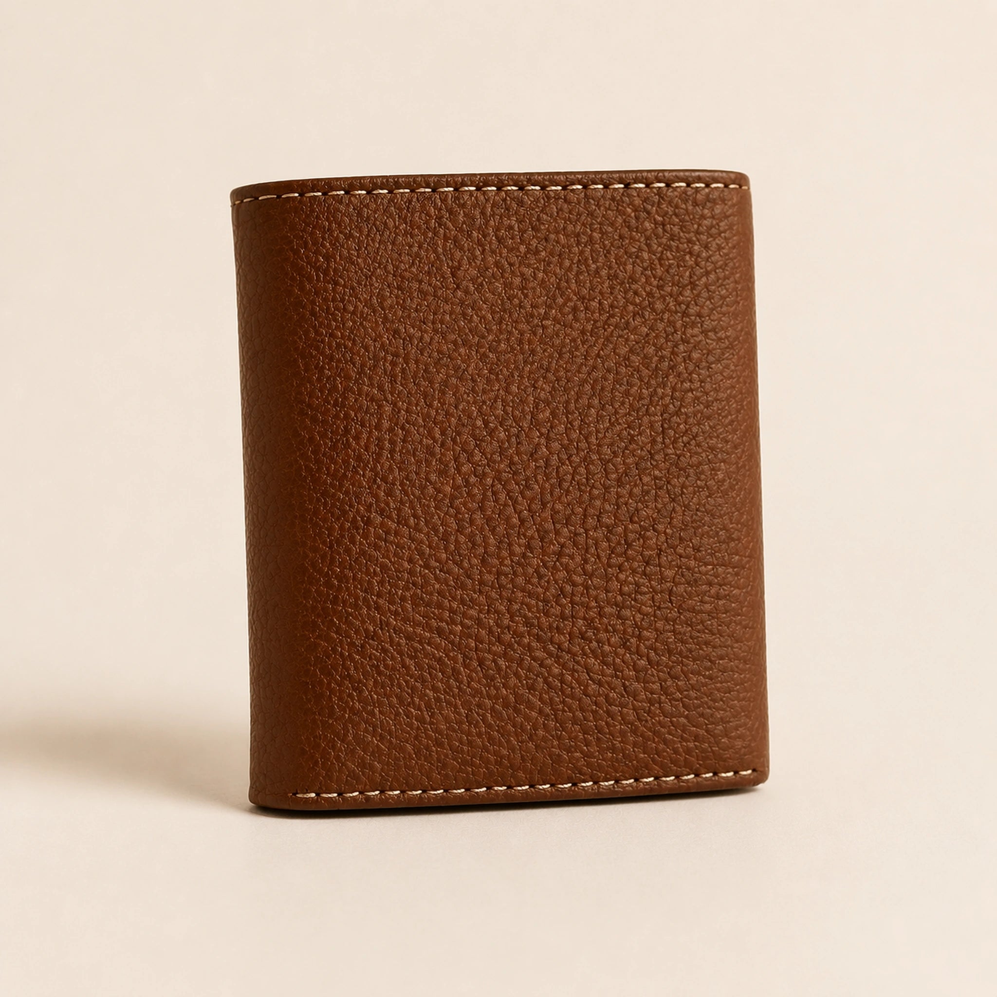 WF-002 brown leather trifold wallet front view
