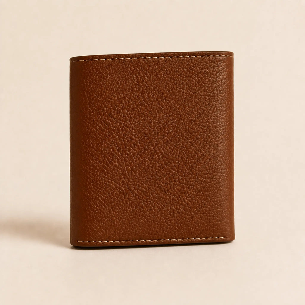 WF-002 brown leather trifold wallet rear view