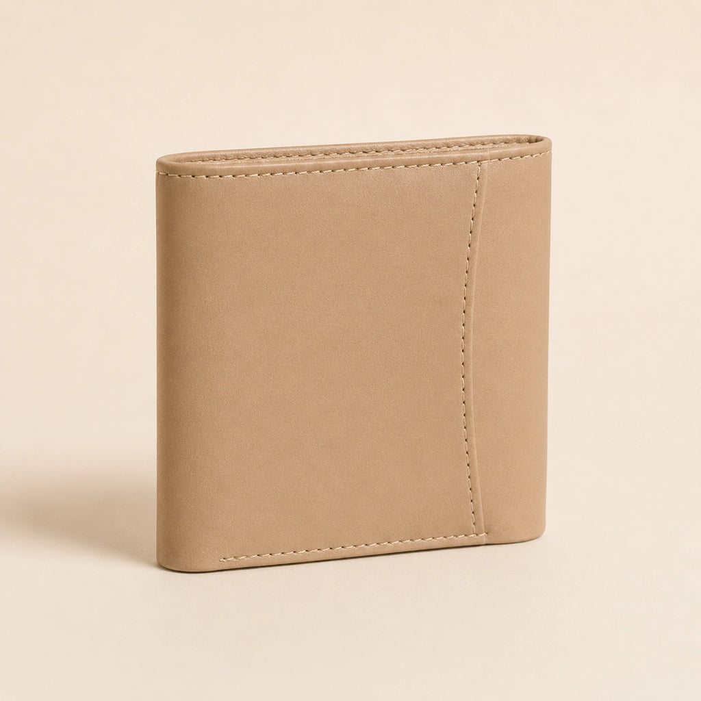 WF-003 beige leather wallet front view