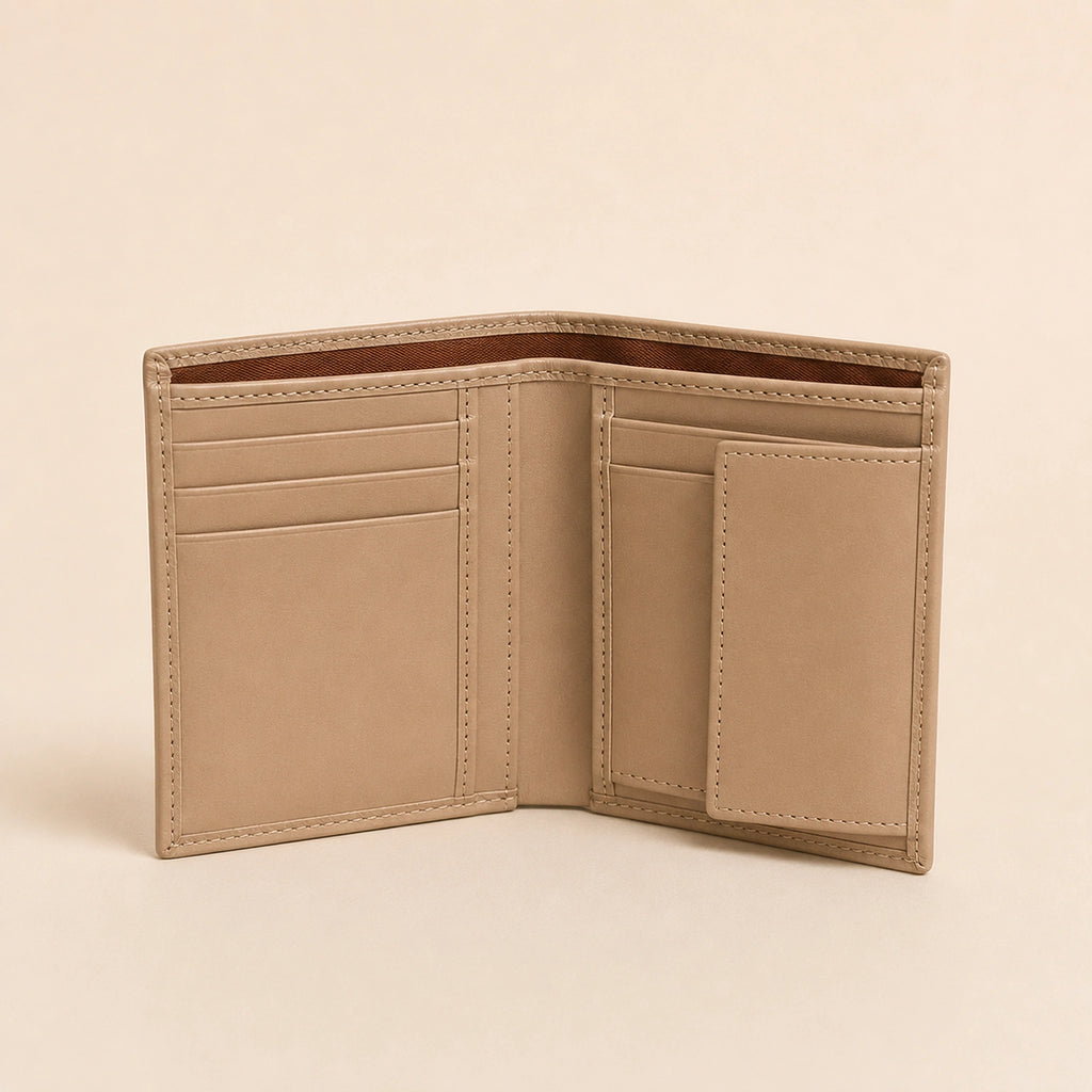 WF-003 beige leather wallet open interior