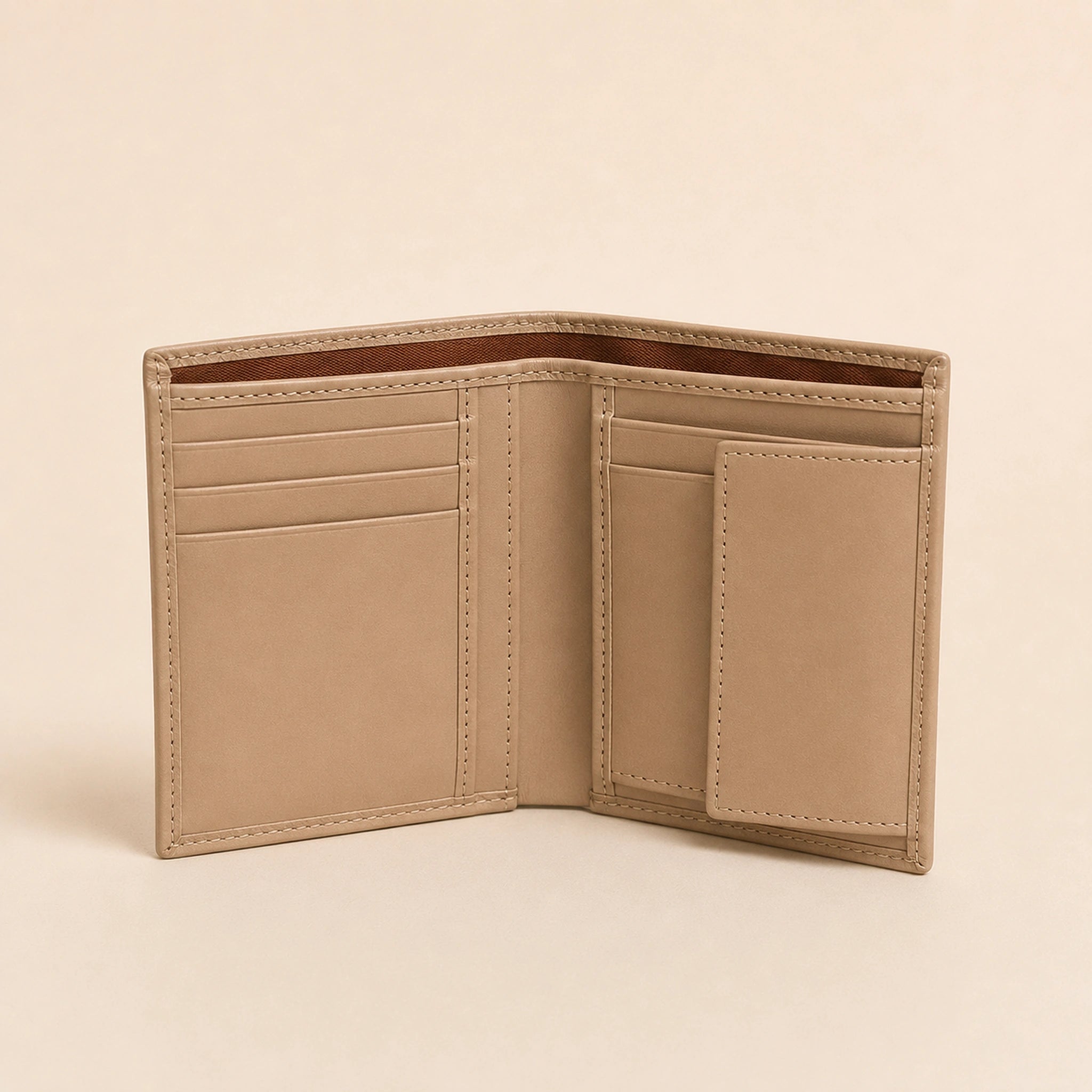 WF-003 beige leather wallet open interior