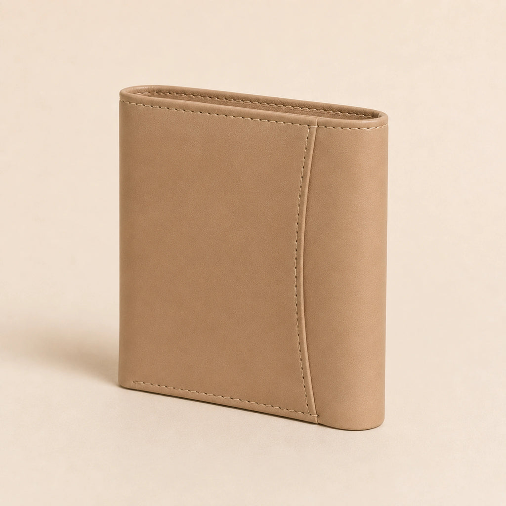 WF-003 beige leather wallet rear three-quarter view