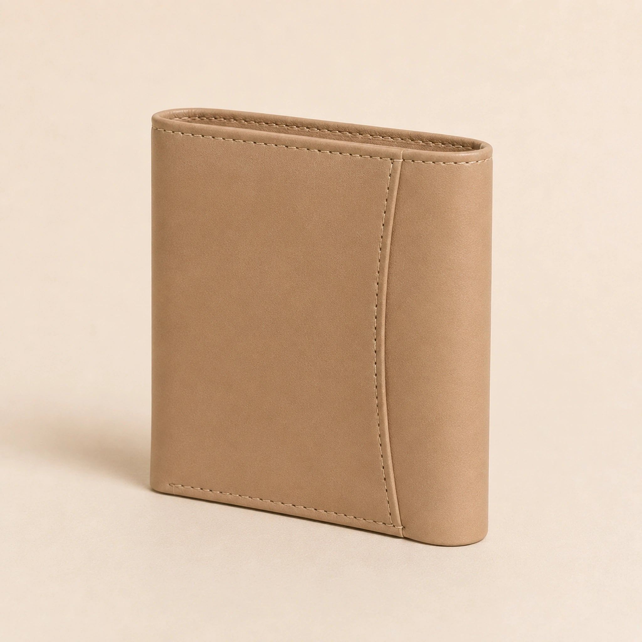 WF-003 beige leather wallet rear three-quarter view