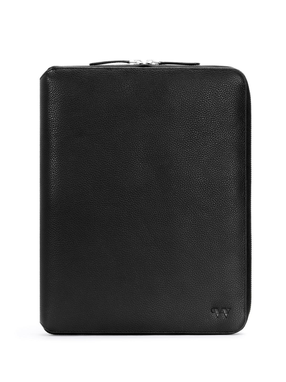 Wildebeast The Dock Tech Folio black pebbled leather zip-around folio, front view