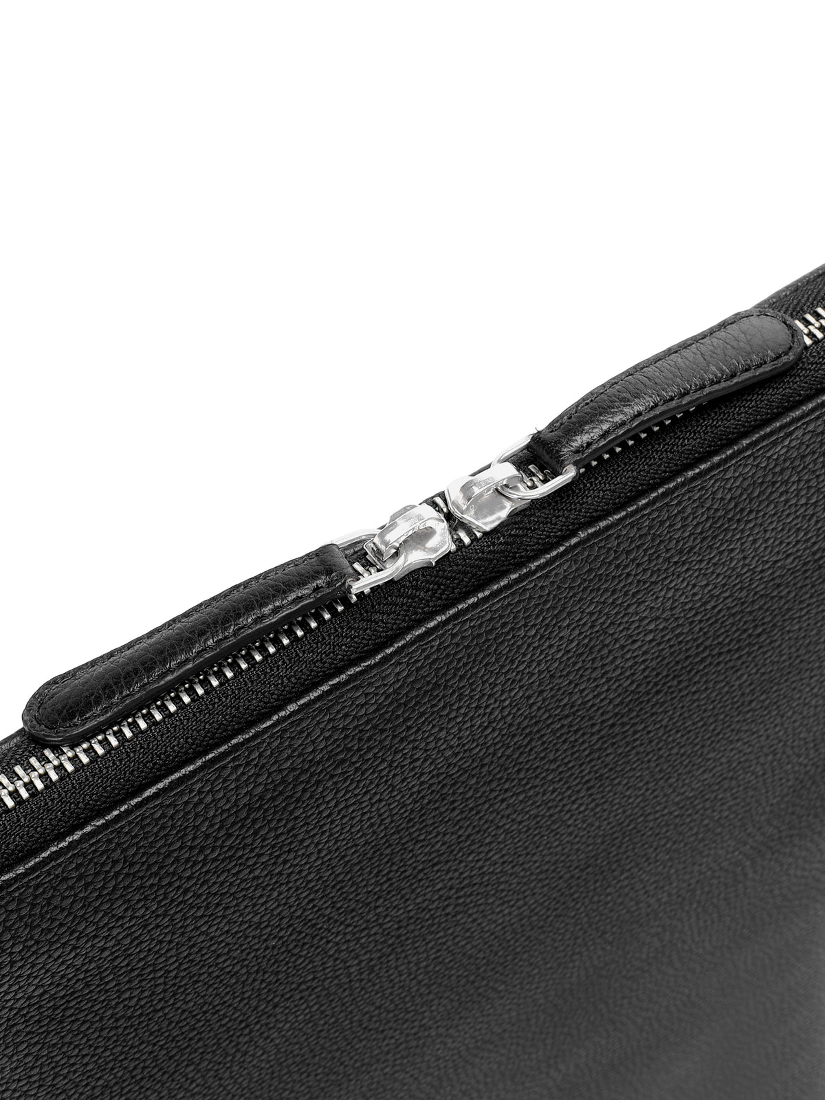 Close-up of the silver zip-around closure on The Dock Tech Folio