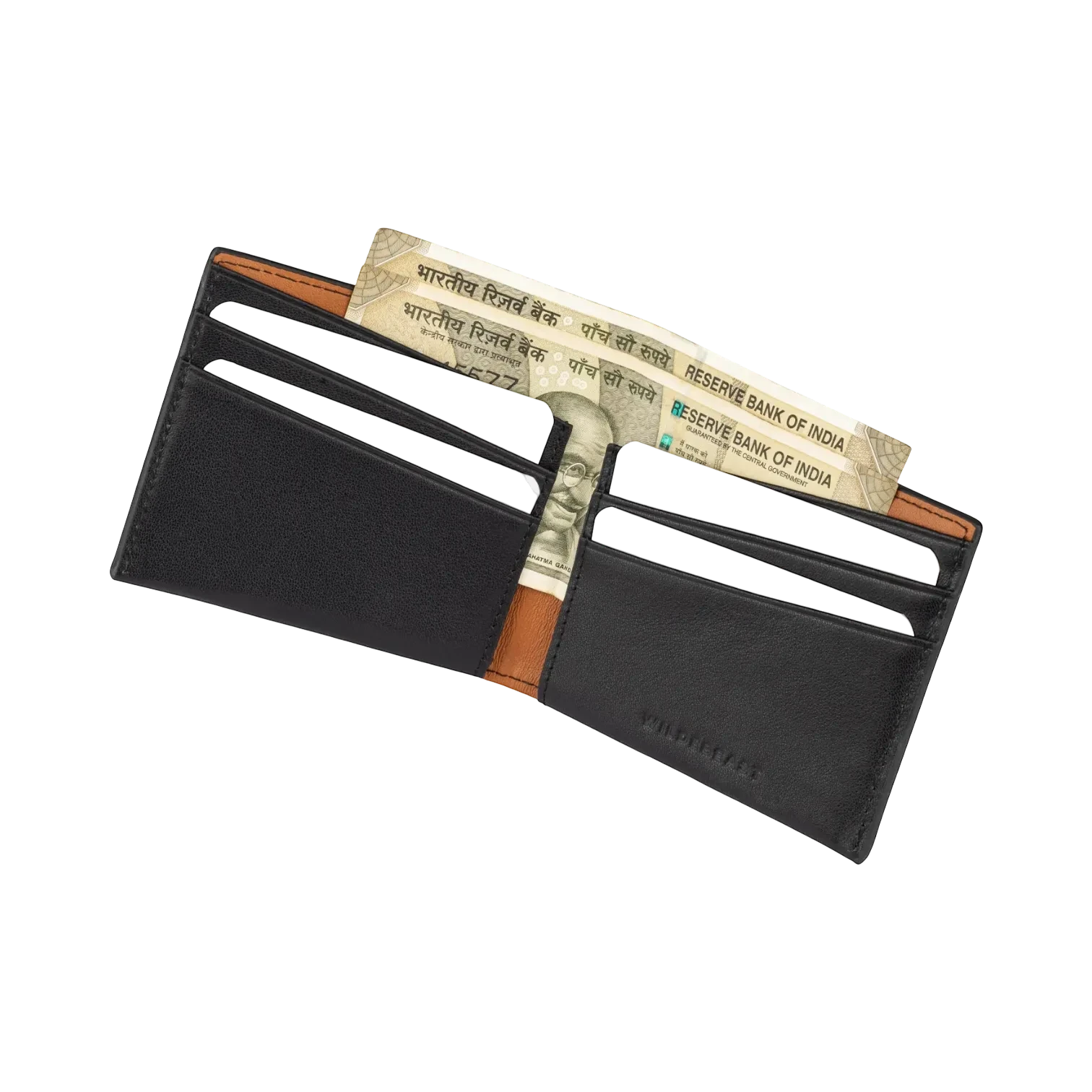 Wildebeast The Drift slim black Nappa leather wallet with card slots and Indian currency note storage