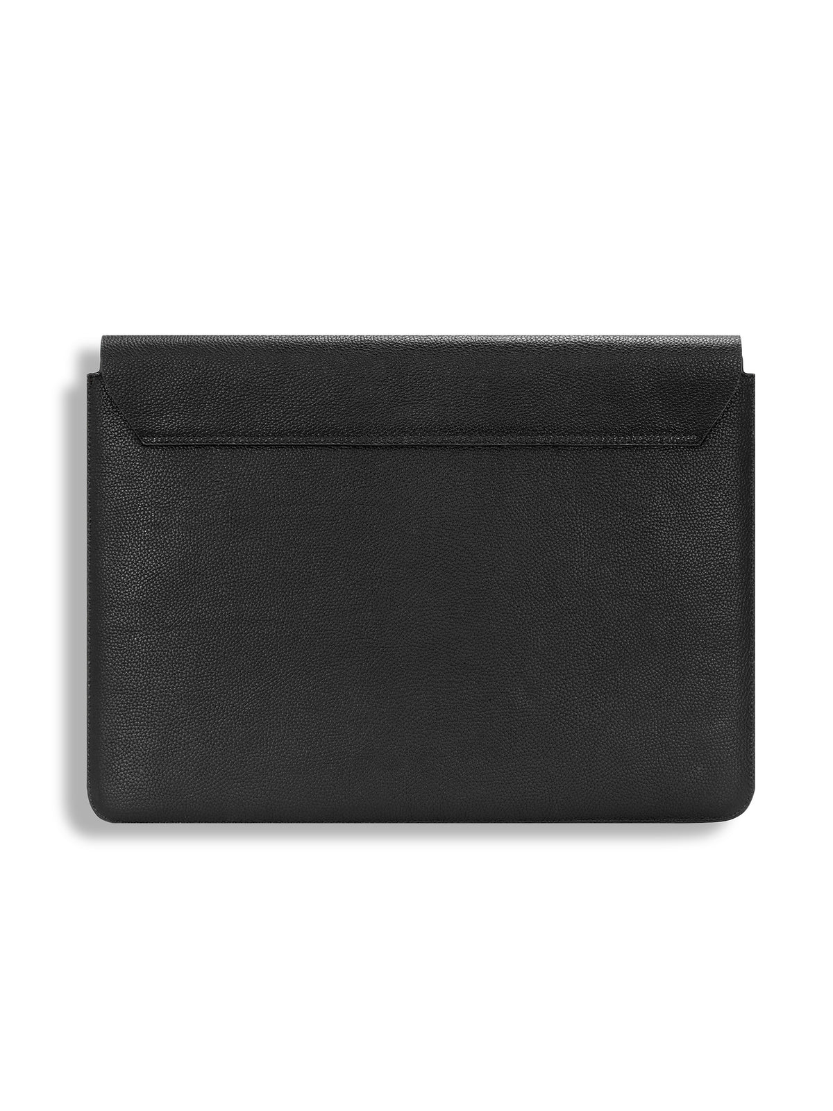 The Envoy black leather laptop sleeve, back view