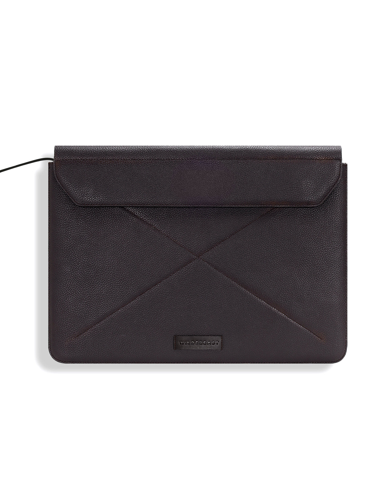 Wildebeast The Envoy brown leather envelope laptop sleeve, front view
