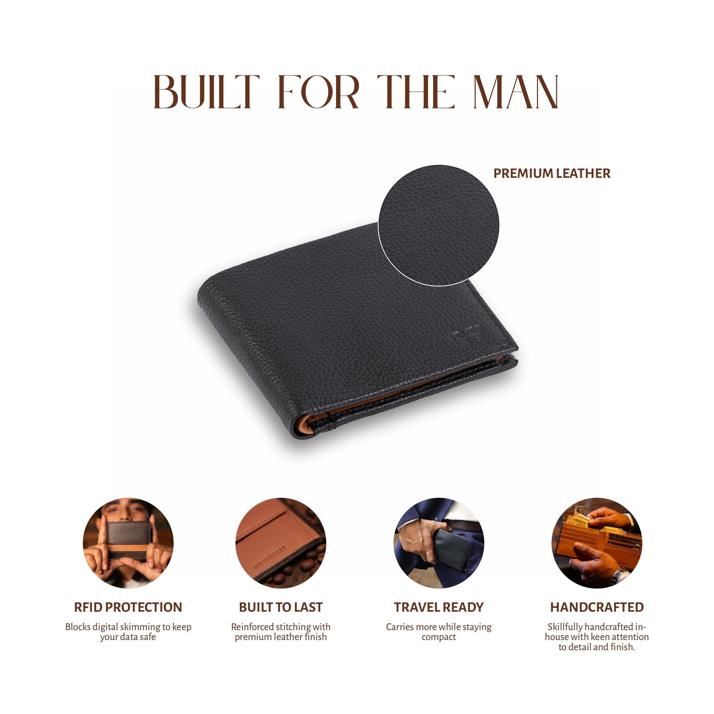 The Frontier Brown bifold wallet showing slim everyday-carry profile