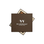 The Frontier Navy leather wallet with its Wildebeast gift box packaging