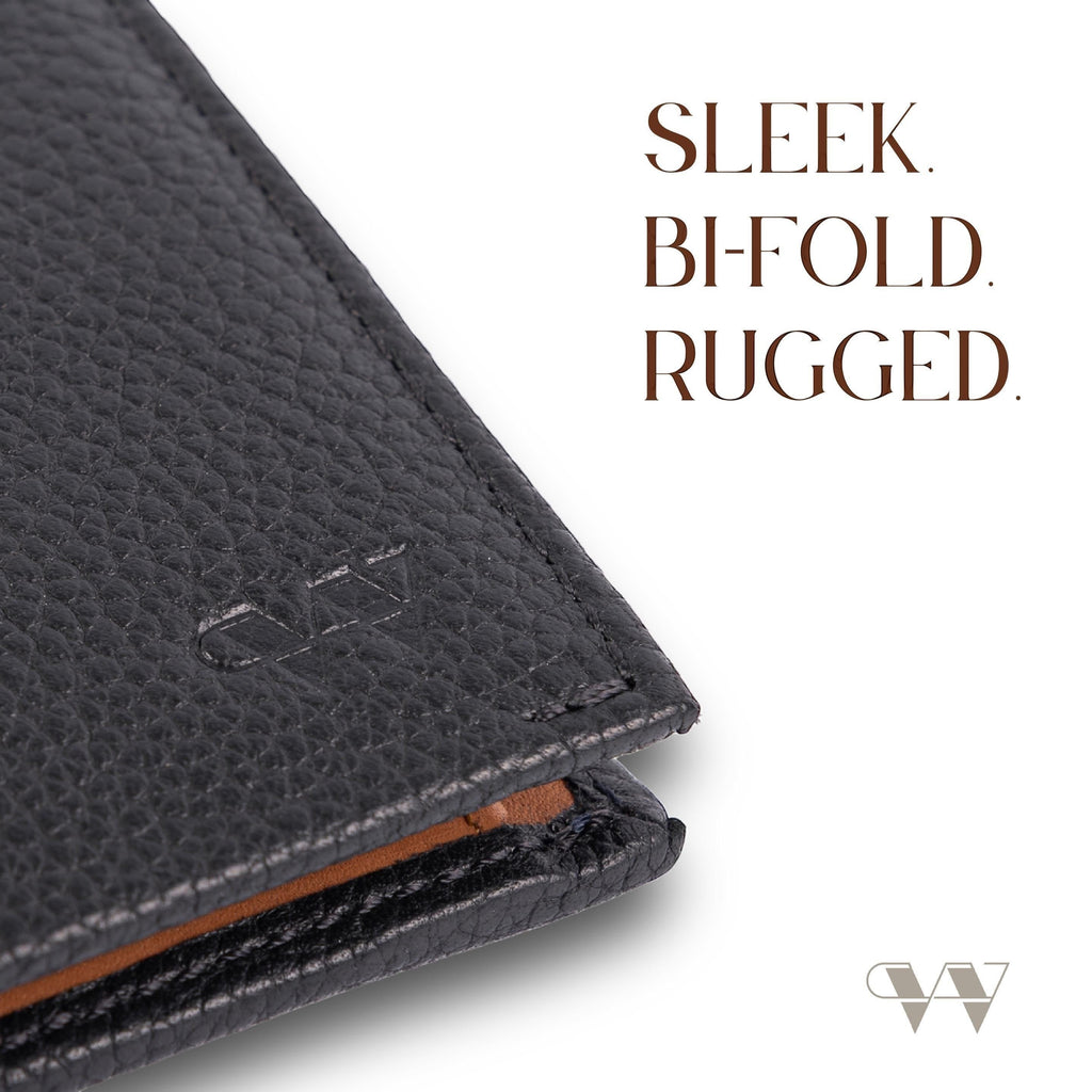 The Frontier Navy men's leather wallet with ID window and coin pocket detail
