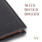 The Frontier Navy men's leather wallet with ID window and coin pocket detail