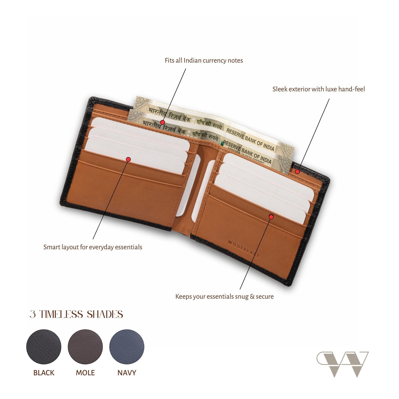 The Nomad Brown wallet interior showing eight card slots and full-length cash compartments