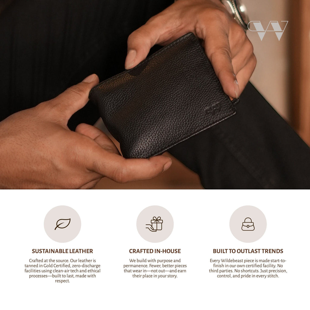 The Nomad Navy men's wallet with RFID-blocking protection sewn within the layers