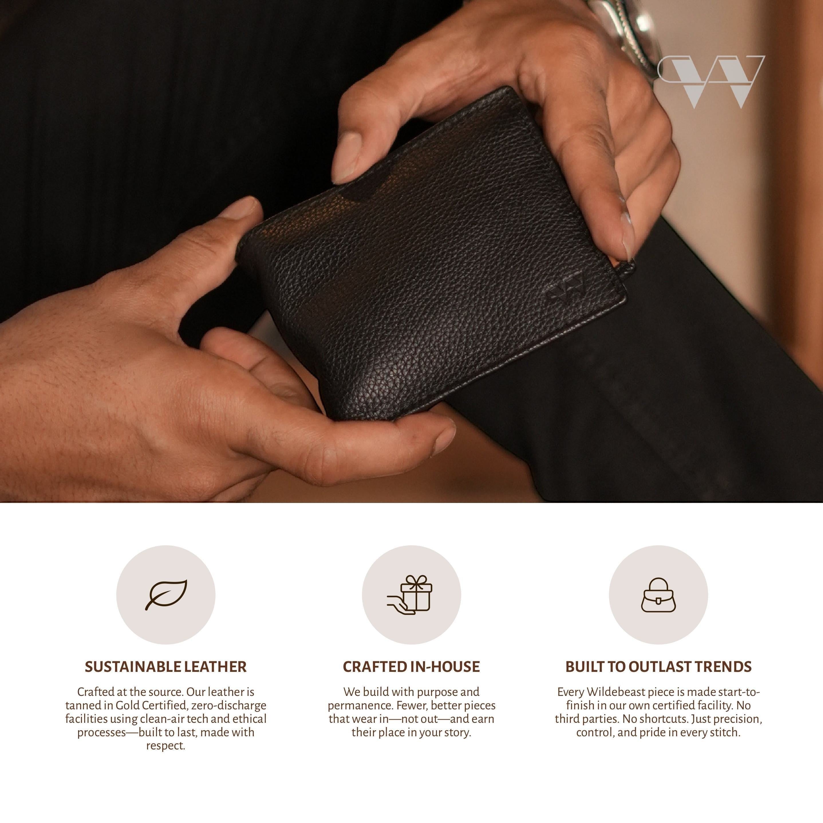 The Nomad Navy men's wallet with RFID-blocking protection sewn within the layers