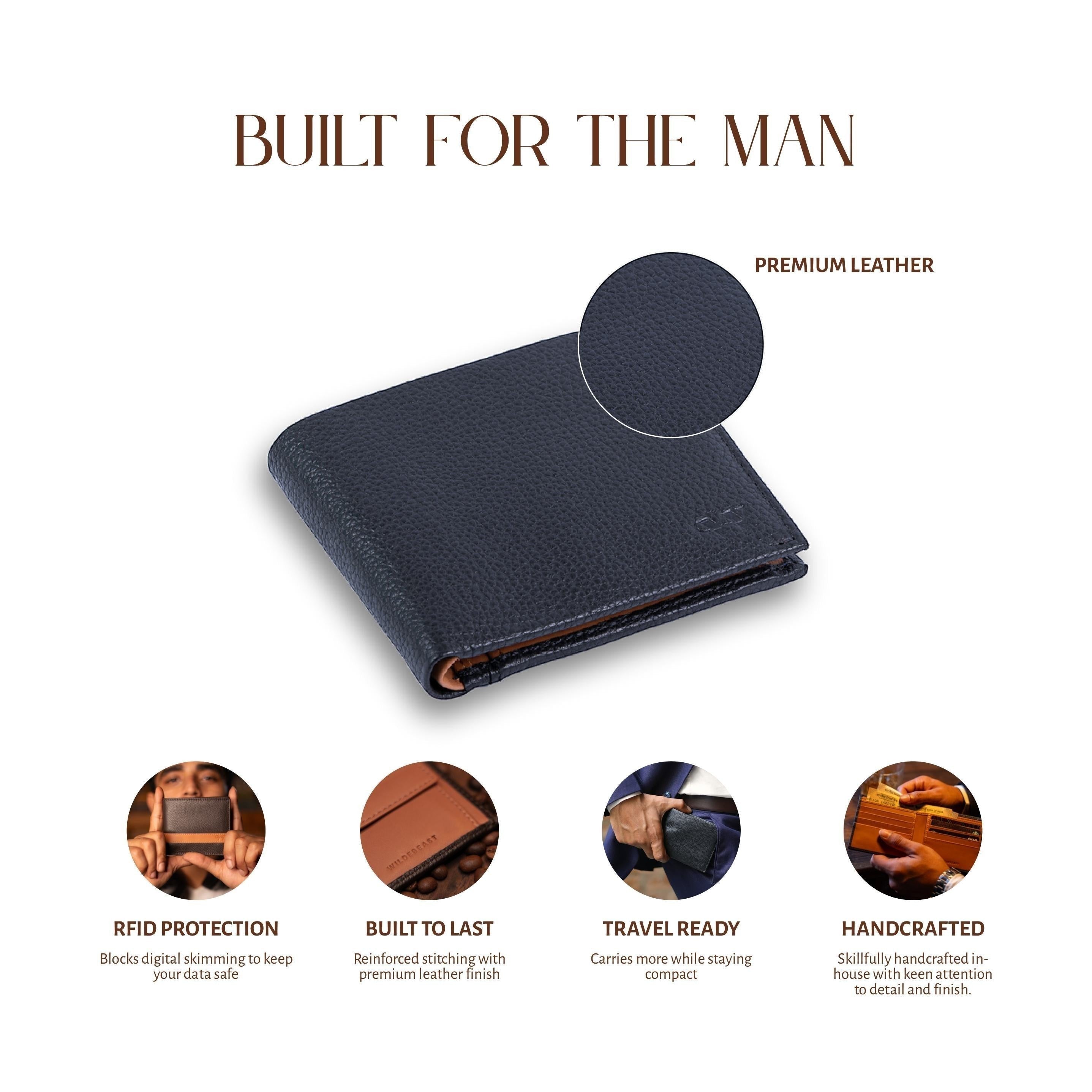 The Nomad Navy slim bifold wallet showing compact everyday-carry profile
