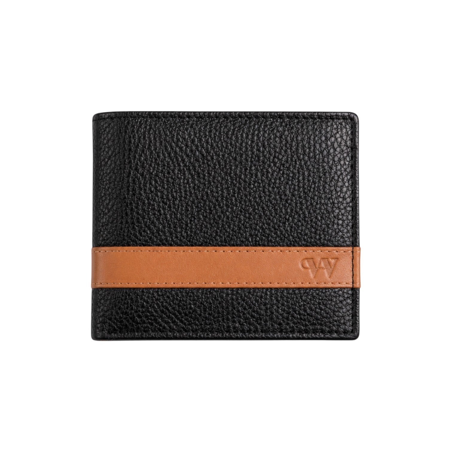 Wildebeast The Outrider black premium leather wallet with a tan leather stripe and embossed logo