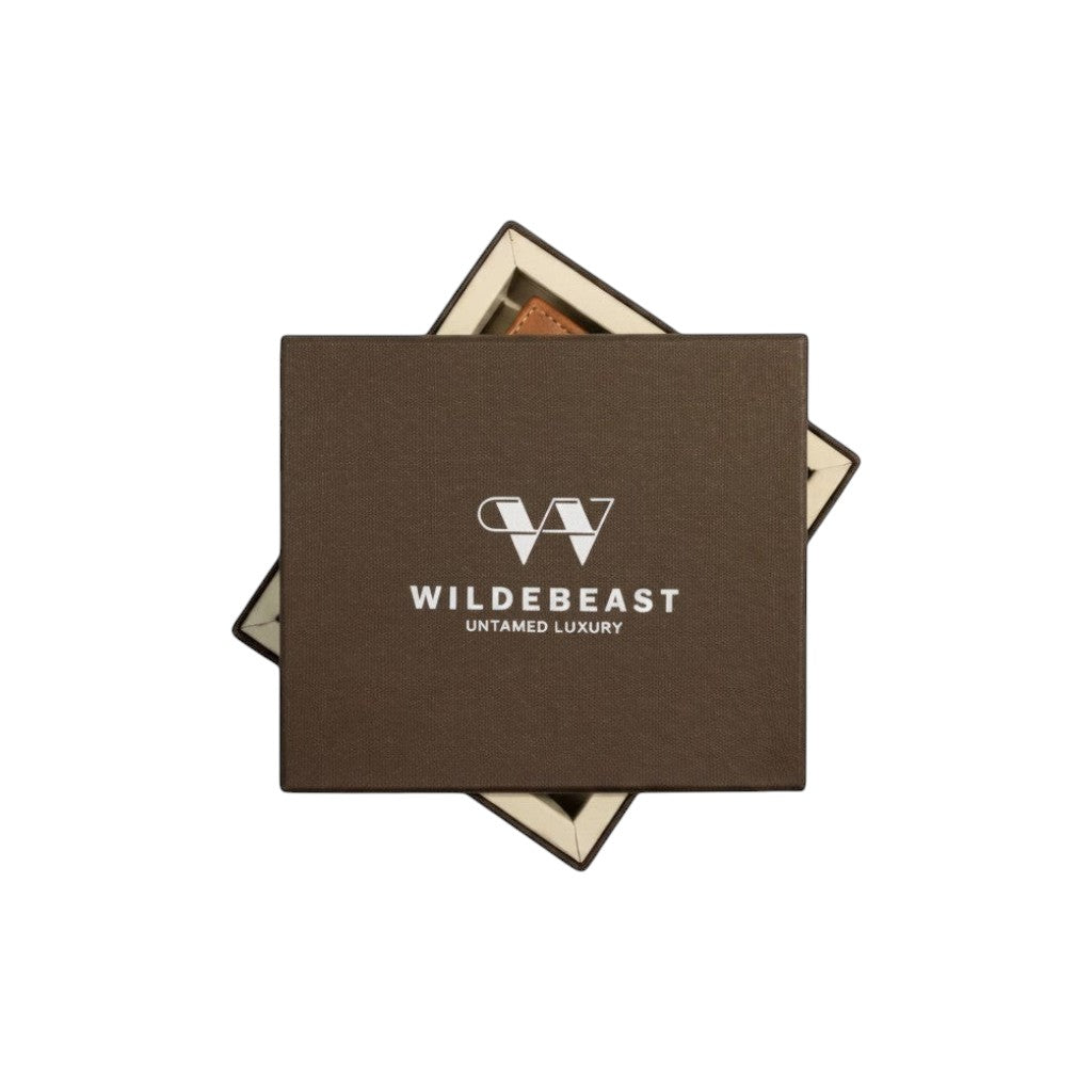 The Outrider Brown leather wallet with its Wildebeast gift box