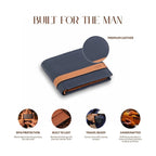 The Outrider Navy bifold wallet showing slim everyday-carry profile