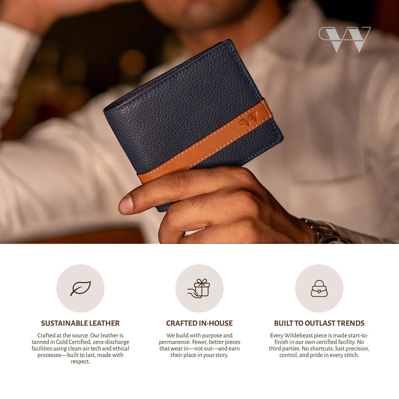 The Outrider Navy men's wallet with RFID-blocking protection and reinforced stitching