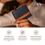 The Outrider Navy men's wallet with RFID-blocking protection and reinforced stitching
