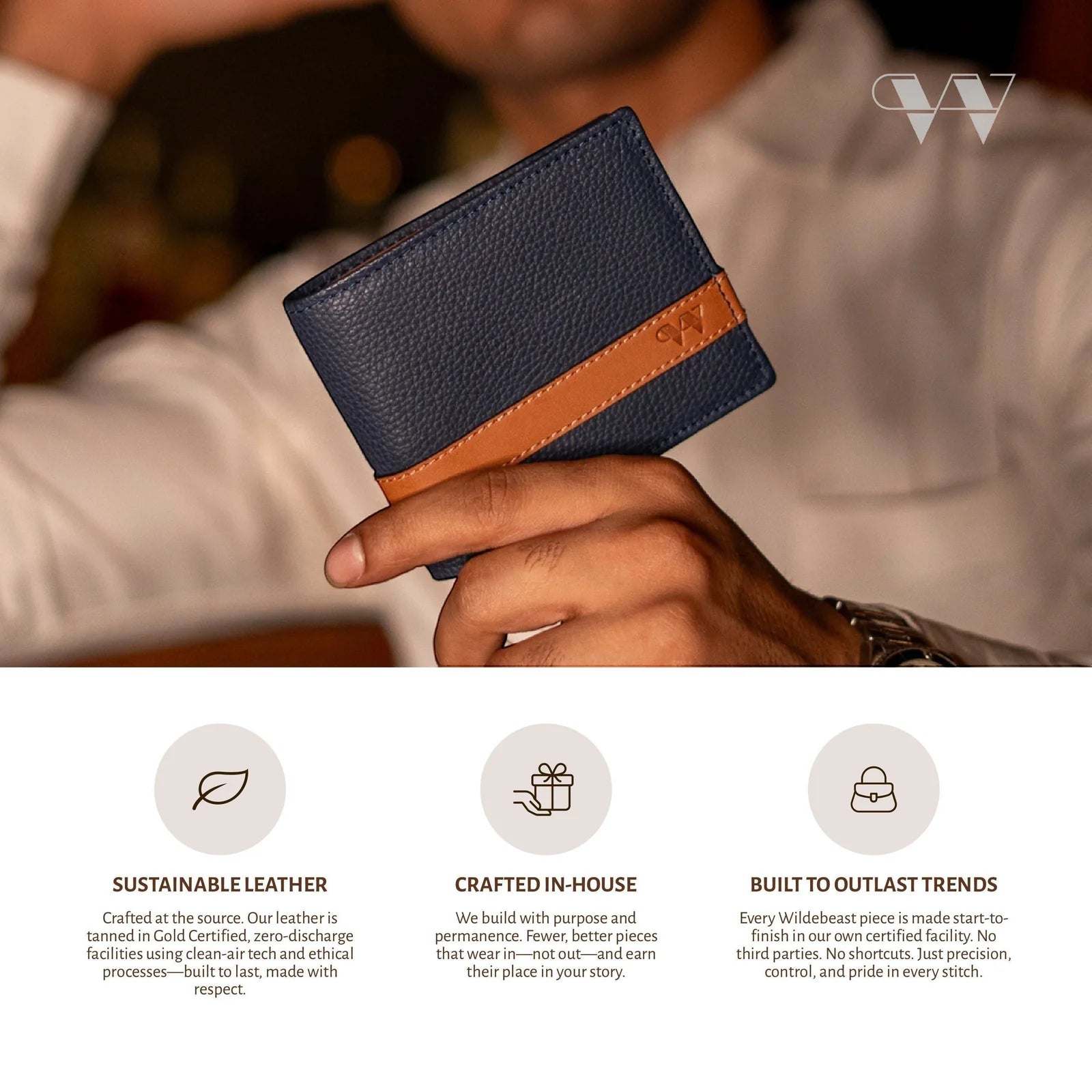 The Outrider Navy men's wallet with RFID-blocking protection and reinforced stitching