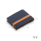 The Outrider Navy leather wallet, angled detail view showing grain texture