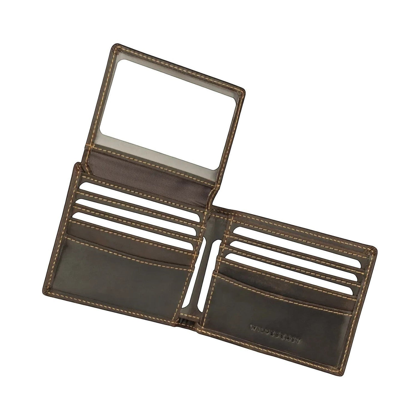 Wildebeast The Ranger brown waxed Crazy Horse leather bifold wallet with ID window and multiple card slots