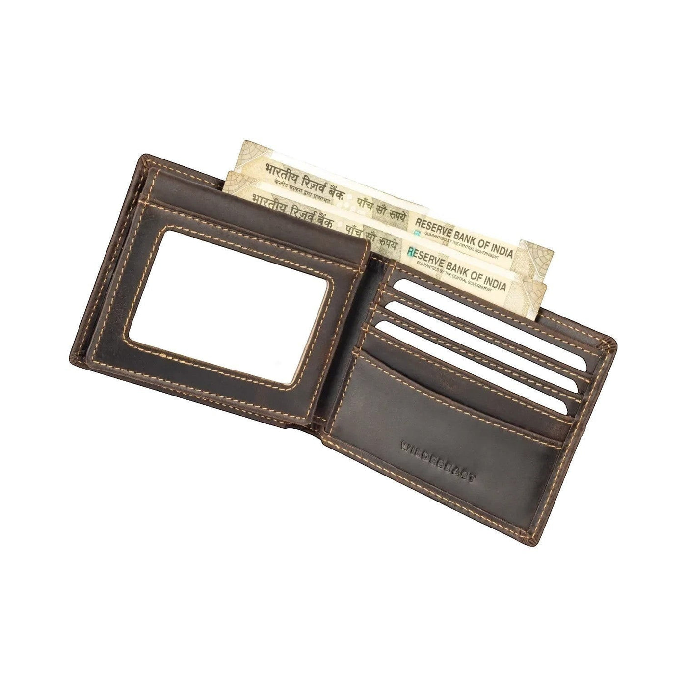 Wildebeast The Ranger brown waxed Crazy Horse leather bifold wallet with ID window and cash compartments