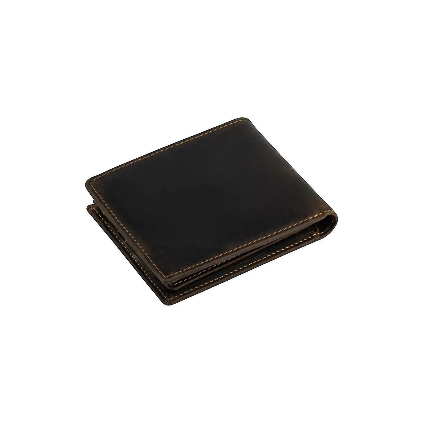 Wildebeast The Ranger brown bifold wallet made from waxed Crazy Horse leather with visible contrast stitching