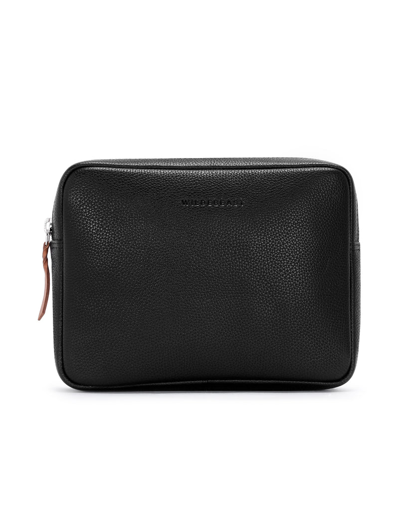 Wildebeast The Relay black pebbled leather tech organiser pouch, front view