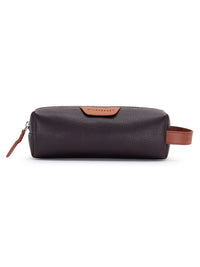 Wildebeast The Stash Pencil Kit dark brown pebbled leather pencil case with tan leather loop, front view