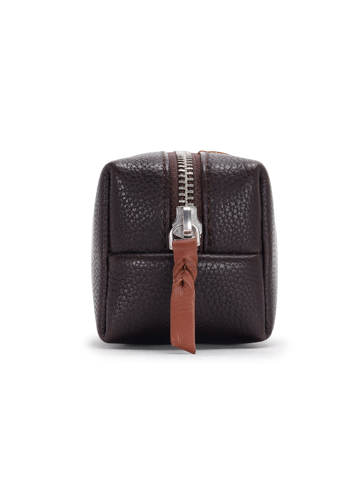 The Stash Pencil Kit end view showing the zip and tan leather pull