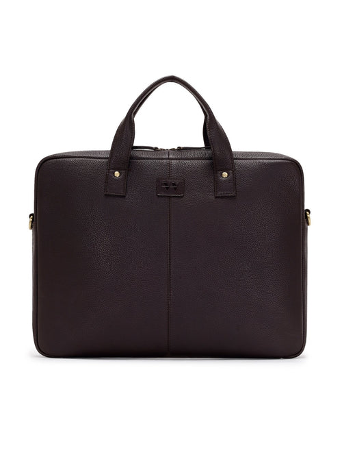 Wayfarer brown leather laptop bag – front view