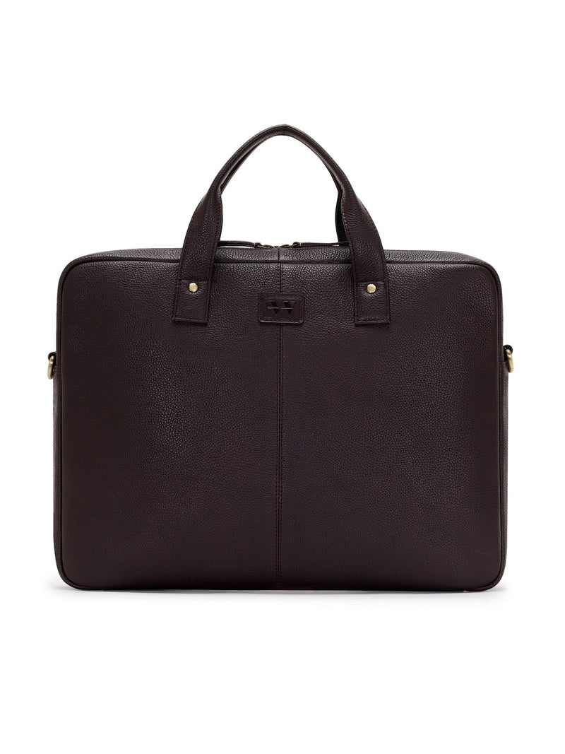 Wayfarer brown leather laptop bag – front view